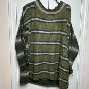 Free People Womens Alpaca Sid Oversized Green Striped Sweater Size XS Earthly